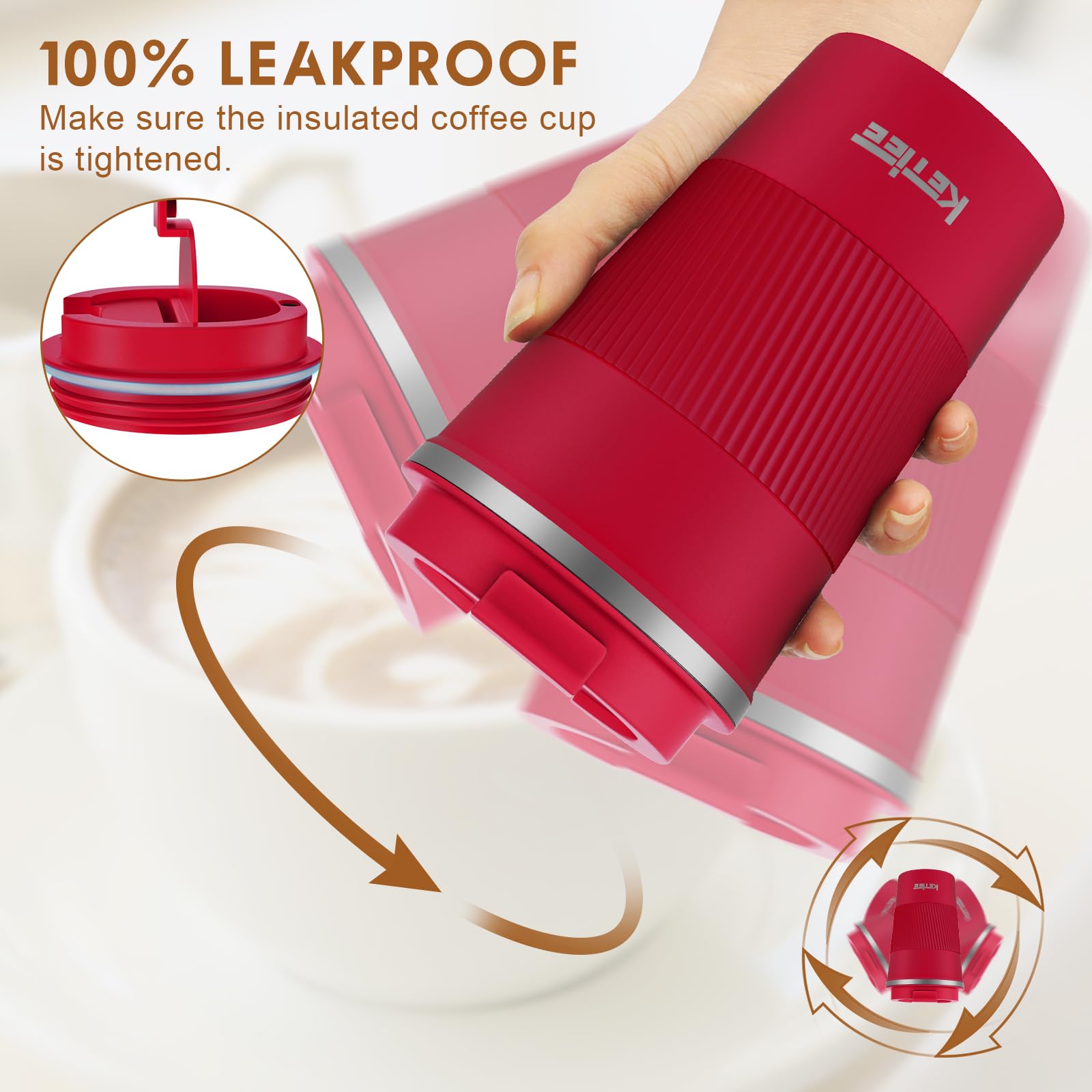 **KETIEE 12oz Vacuum Insulated Stainless Steel Travel Coffee Mug - Leakproof Lid, Double Wall Insulation for Hot & Cold Drinks, Reusable Tumbler for Coffee, Tea, or Smoothies - Perfect for Commuting, Office, or Outdoor Adventures (Red)**