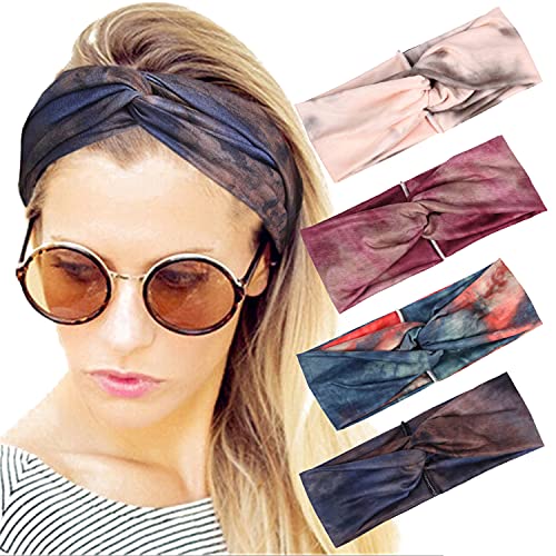 Boho Floral Headbands for Women - Criss Cross Hair Bands 4 Pack - Perfect for Yoga, Workouts, and Everyday Styling