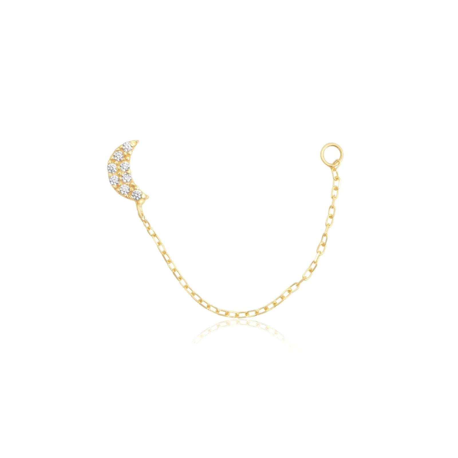 14k Solid Yellow Gold Pavé Studded Moon Chain Earrings for Women - Elegant Dainty Hoop Earrings for Everyday Wear, Date Night & Special Occasions