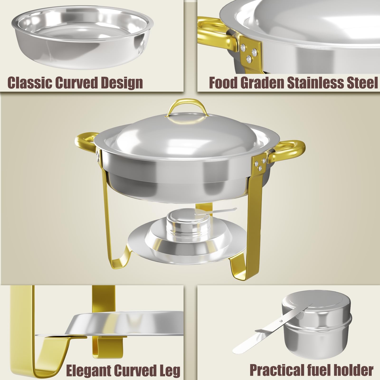 5 QT Gold Chafing Dish Buffet Set - Food Warmer for Parties, Catering & Events