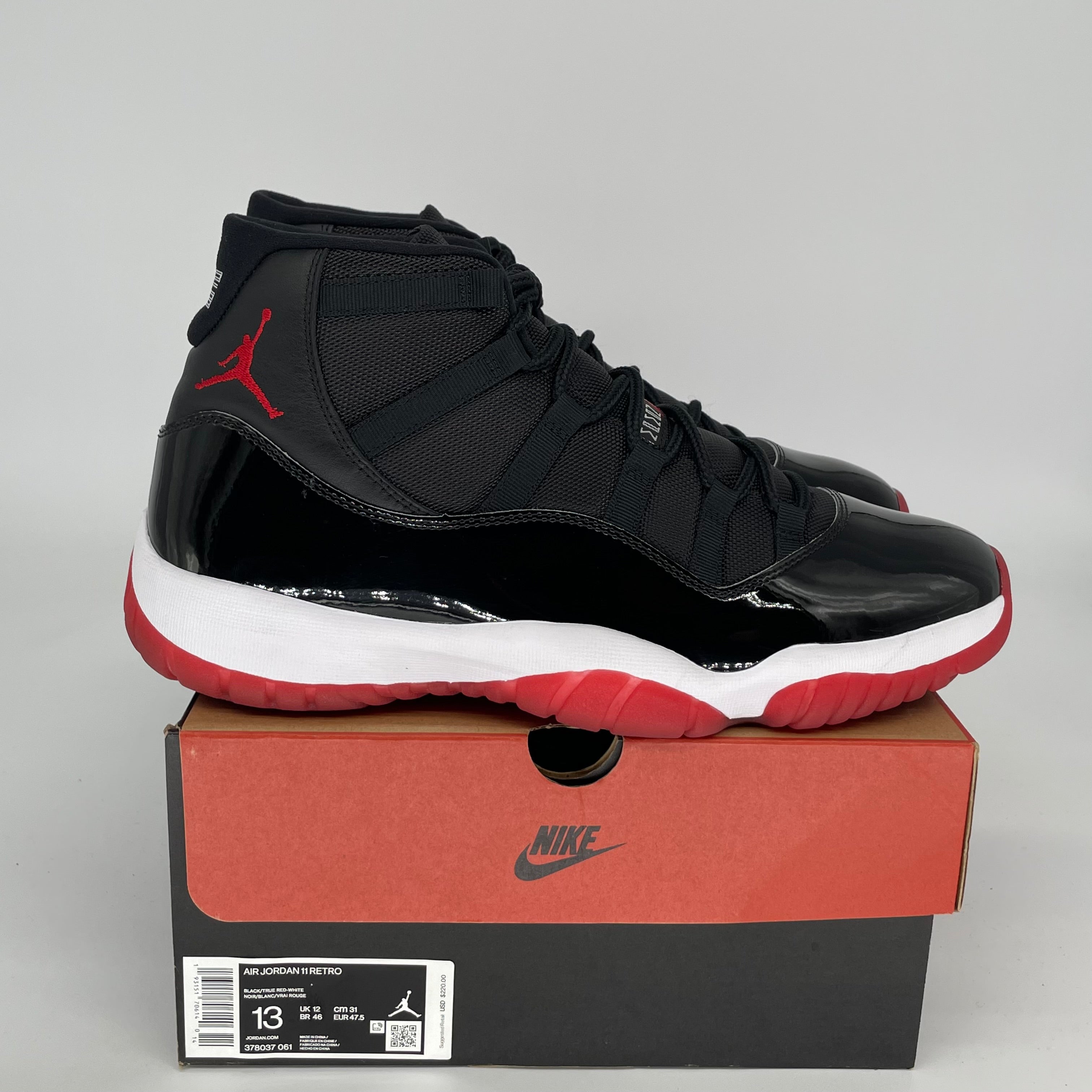 Original Air Jordan 11 Retro 'Bred' Men's Basketball Shoes Size 13 - Black/Red (378037-061) | Limited Edition Sneakers for Collectors & Court Performance
