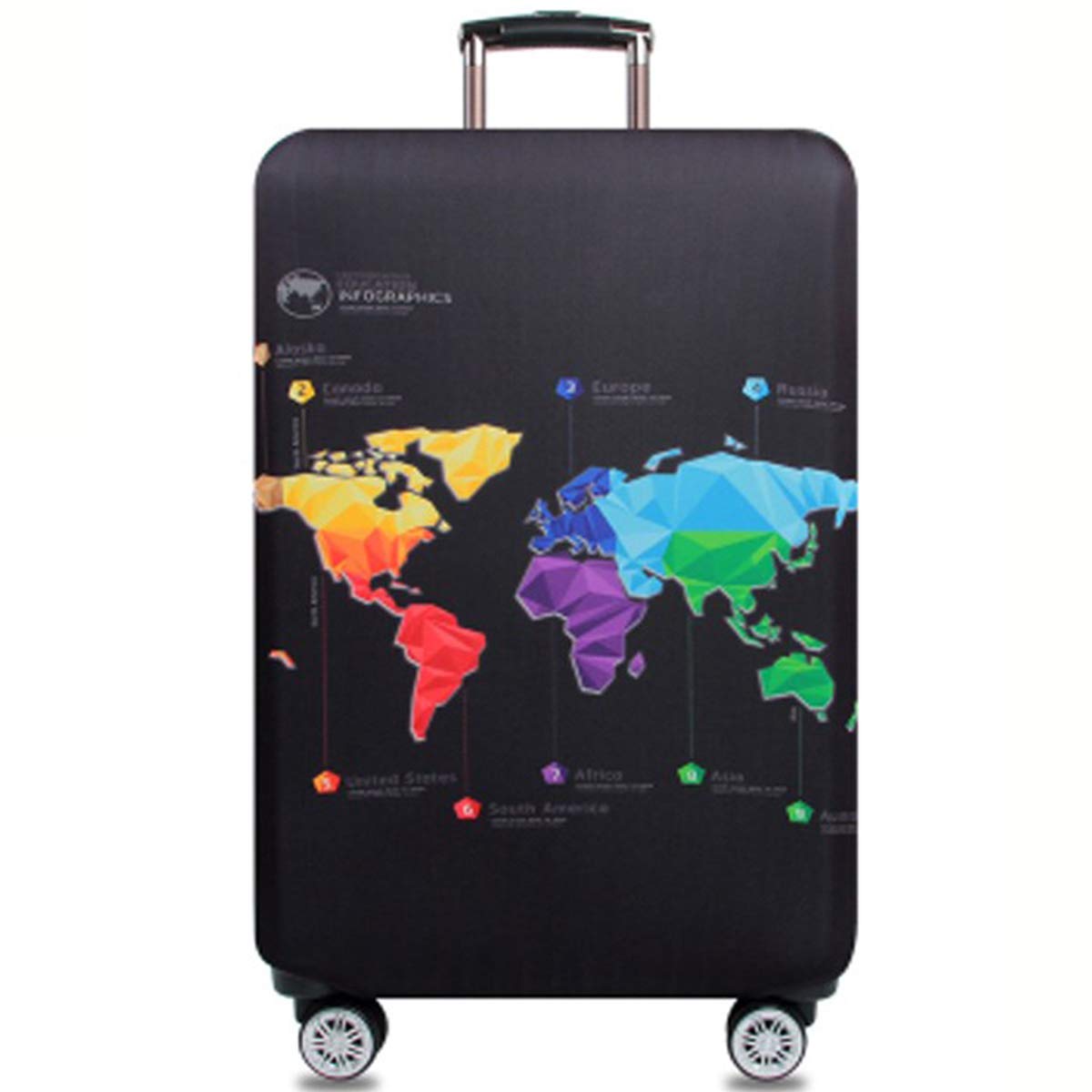WUJIAONIAO 18-32 Inch Luggage Cover - Waterproof Suitcase Protector for Travel (Size L Fits 25-28 Inch Bags) with World Map Design | Perfect for Airplane Checked Baggage & Vacation Packing