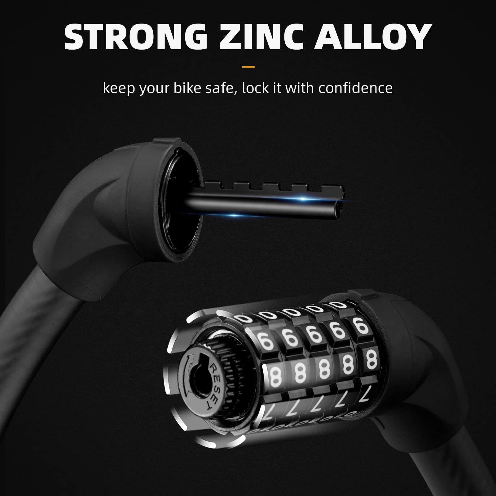 ROCKBROS 5-Digit Combination Bike Lock - Lightweight, Portable Cable Bicycle Lock for Outdoor Cycling, Commuting & Parking Security | Durable Anti-Theft Protection for Road Bikes, Mountain Bikes & E-Bikes