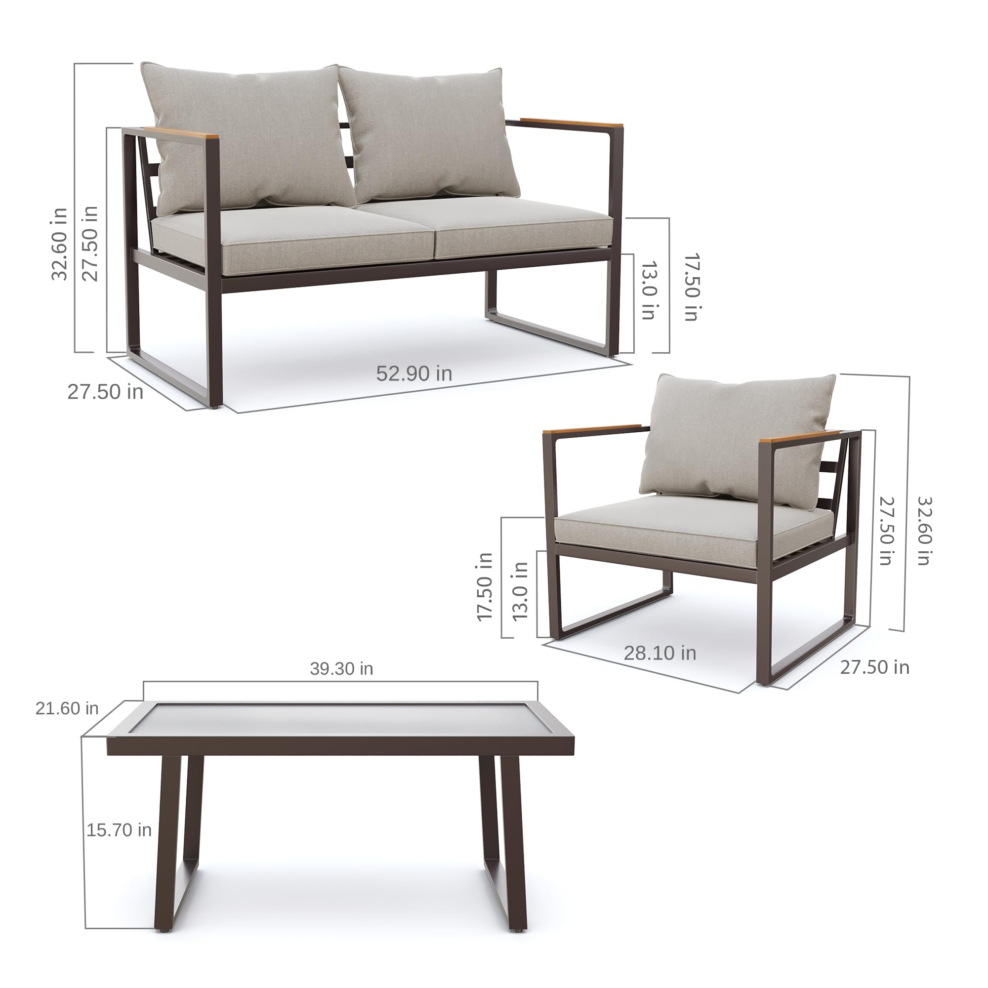 EAST OAK 4-Piece Outdoor Patio Furniture Set with Sofa, Washable Cushions & Tempered Glass Table - Waterproof Patio Conversation Set for Garden, Backyard, Poolside (Coffee & Beige)
