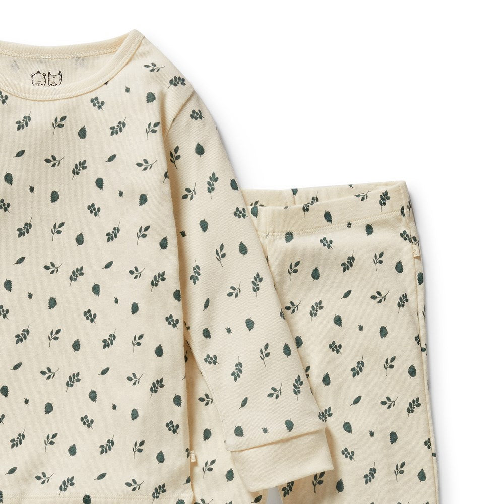 Twilight Leaf Organic Cotton Long Sleeve Pajamas for Women - Soft & Comfortable Sleepwear for Nighttime & Lounge Wear