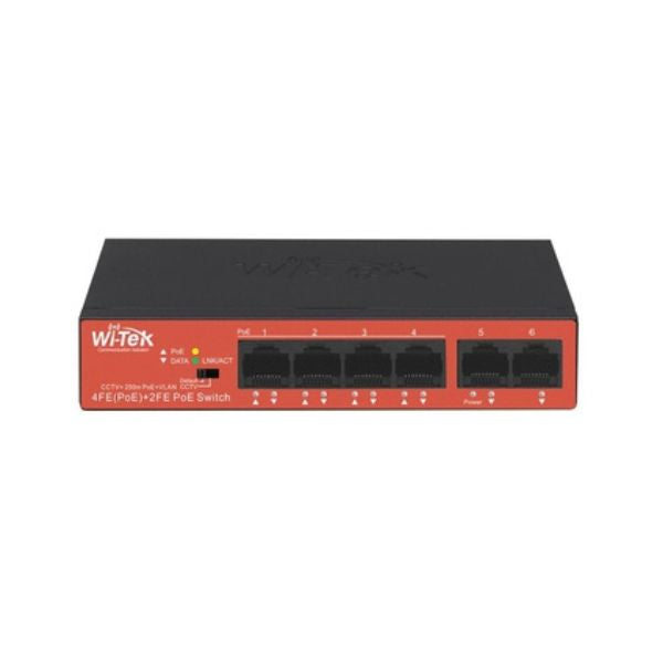 Wi Tek WI PS205H V2 4-Port PoE Switch with 4FE + 2FE Uplink Ports, 250M Long Range Power over Ethernet for IP Cameras, VoIP Phones & Wireless Access Points - Ideal for Office, Home & Outdoor Surveillance Systems