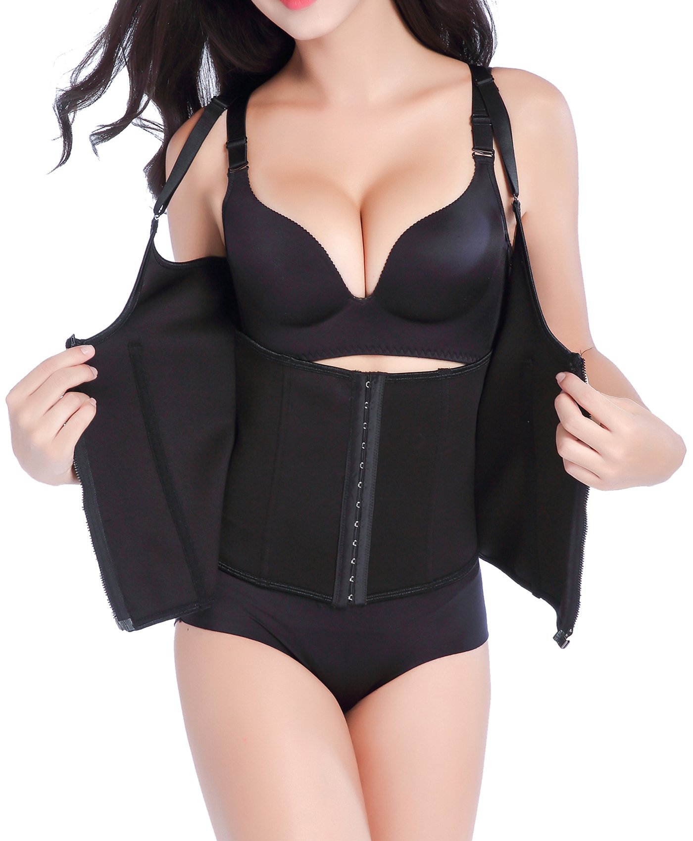 HOMETA Women's Waist Trainer Vest - Slimming Corset Sauna Shirt with Zipper for Weight Loss & Body Shaping | Workout, Gym, Postpartum Recovery & Everyday Wear