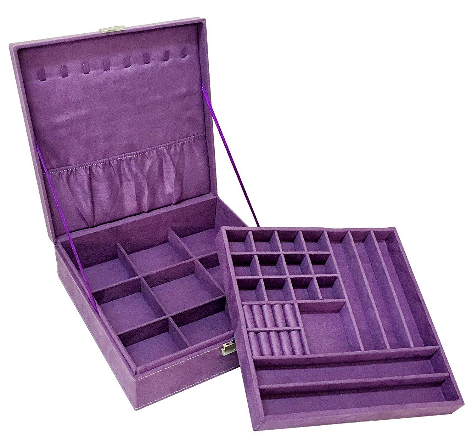 Tactical Two-Layer Jewelry Organizer Box with Lock - Purple, 10.2