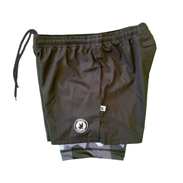 Men's 2-in-1 Compression Shorts - Solid Black & Eagle Camo - Moisture Wicking Athletic Underwear for Running, Gym Workouts & Sports Activities