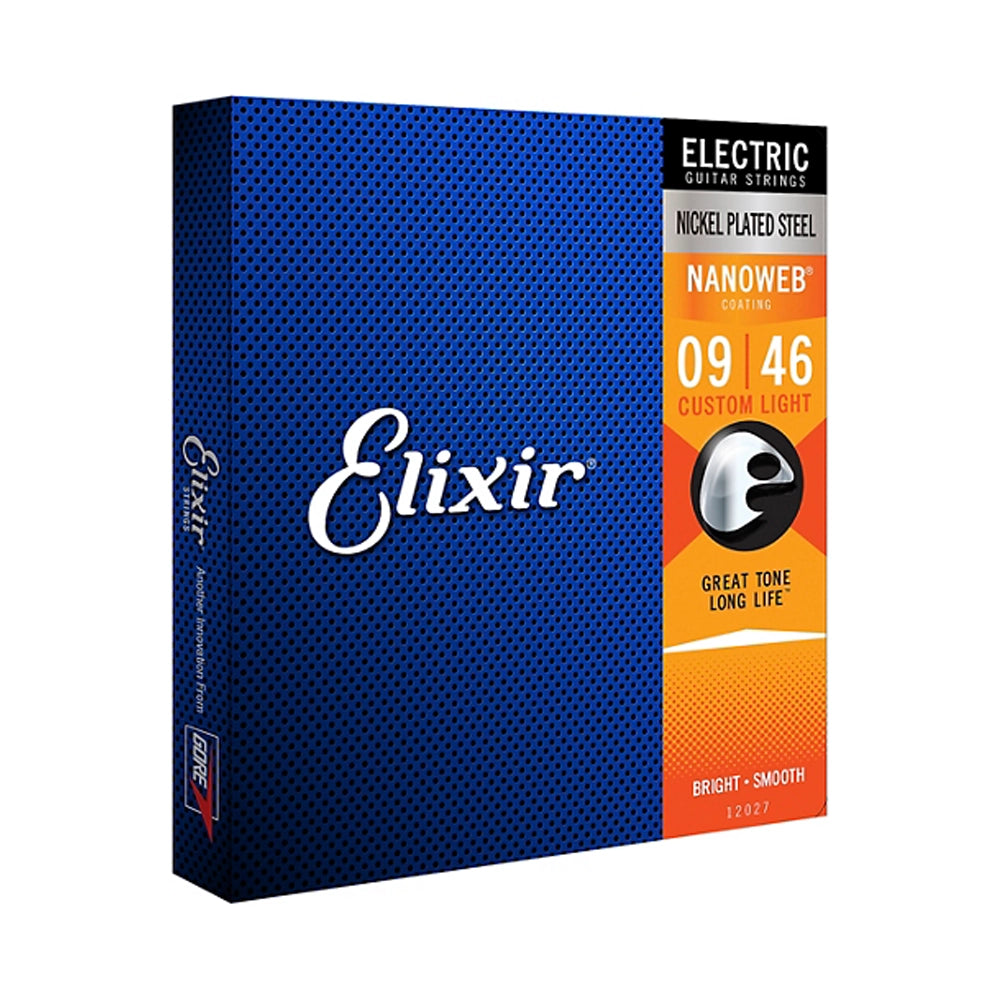 Elixir Electric Guitar Strings with NANOWEB Coating - Custom Light Gauge (.009-.046) for Smooth Playability & Long-Lasting Tone | Perfect for Rock, Blues & Studio Recording
