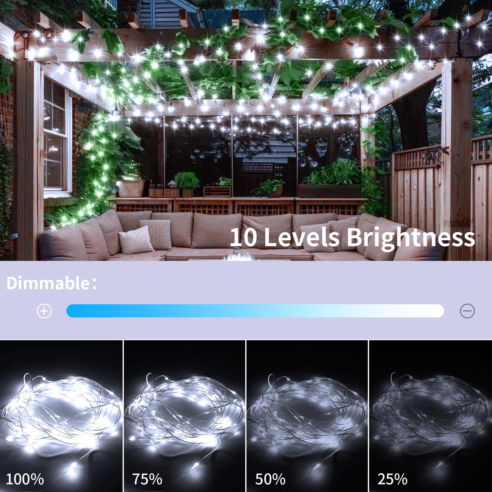2 Pack 33Ft 100 LED Fairy String Lights Plug in - 8 Modes Timer Dimmable IP68 Waterproof Micro Starry Twinkle Lights for Outdoor, Bedroom, Garden, Christmas, Party & Home Decor (Cool White) - Perfect for Romantic Nights, Holiday Lighting & Backyard Ambiance