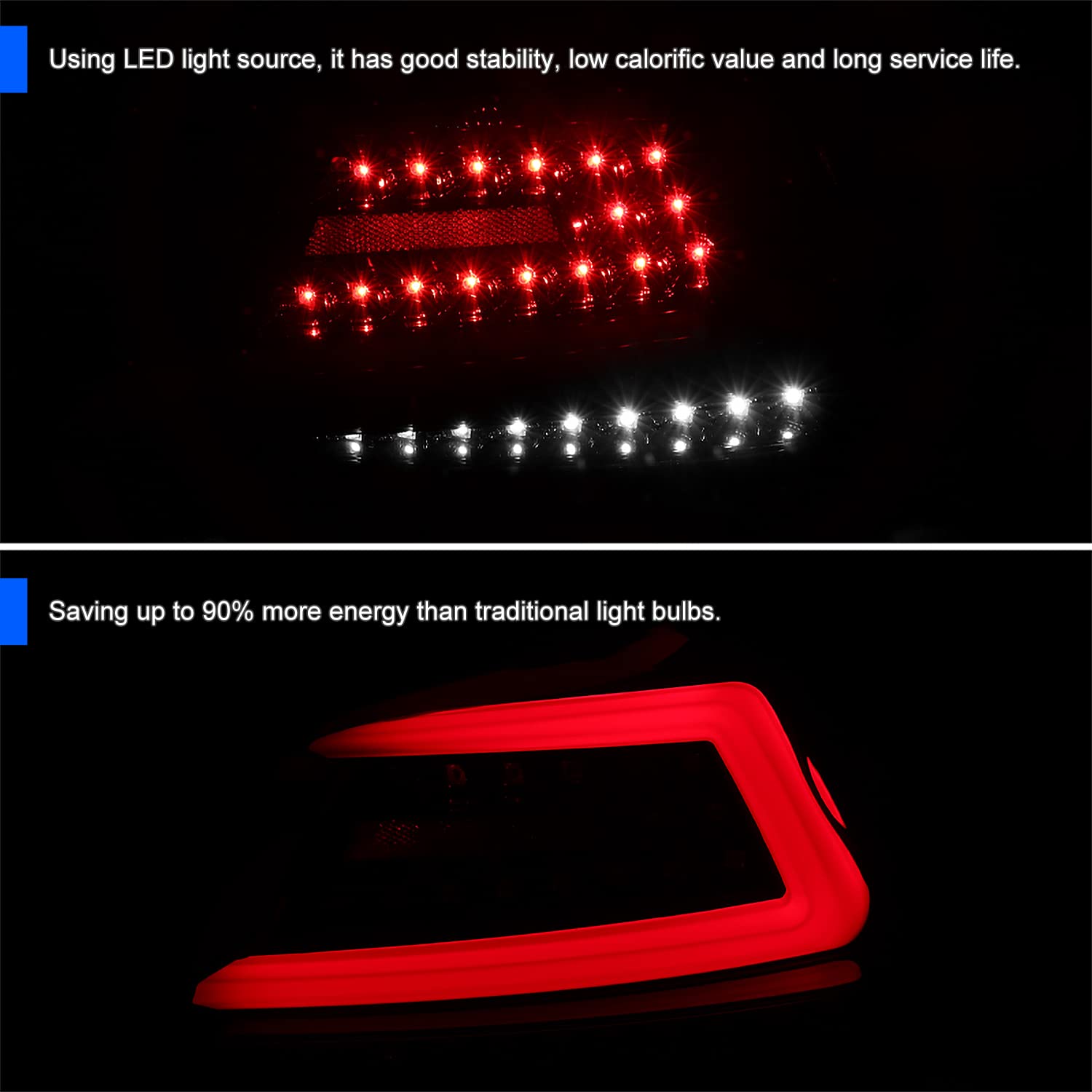 Spec-D Tuning Jet Black LED Tail Lights with Red Sequential LED Tube - Compatible with 2015-2021 Subaru WRX/WRX STI (Left & Right Pair) - Enhanced Visibility & Style for Night Driving & Car Shows