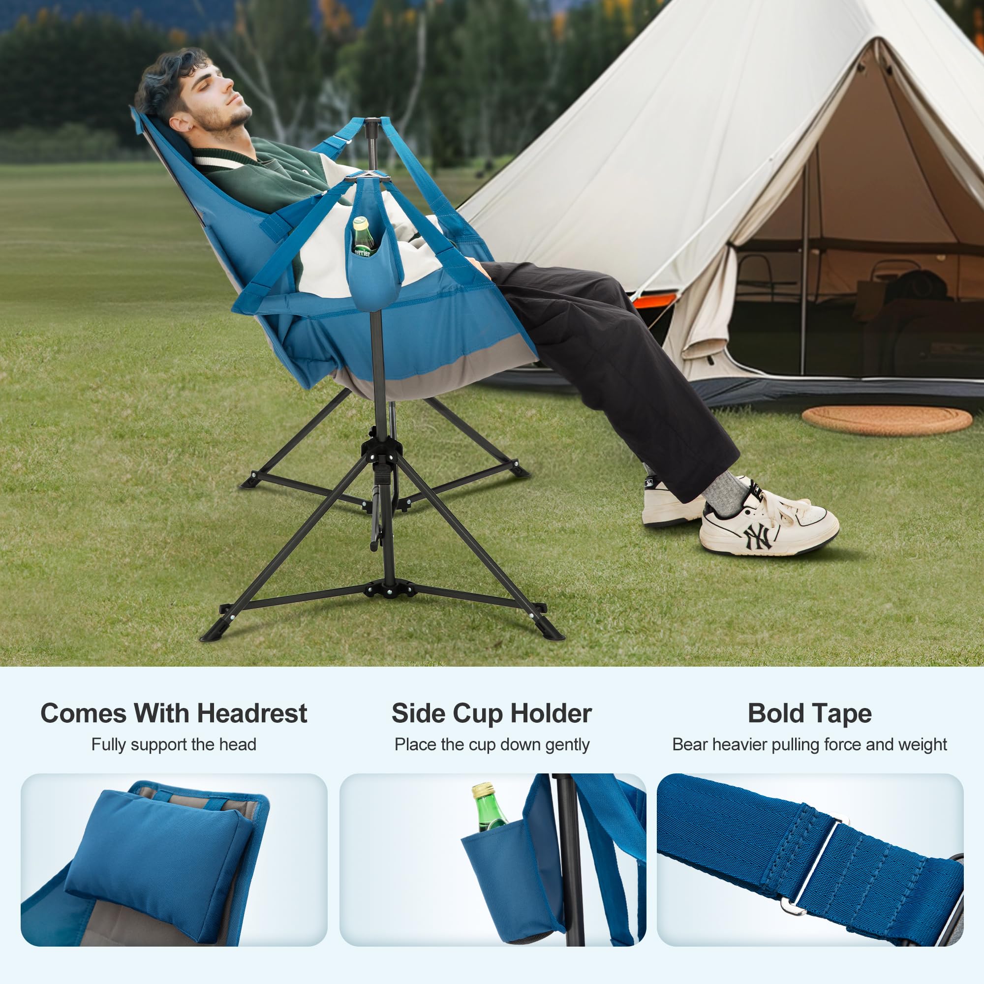 LET'S CAMP Portable Hammock Chair - Lightweight Outdoor Camping Chair for Backpacking, Hiking & Beach - Supports 300lbs (Blue) - Perfect for Relaxing in Nature, Backyard or Travel Adventures
