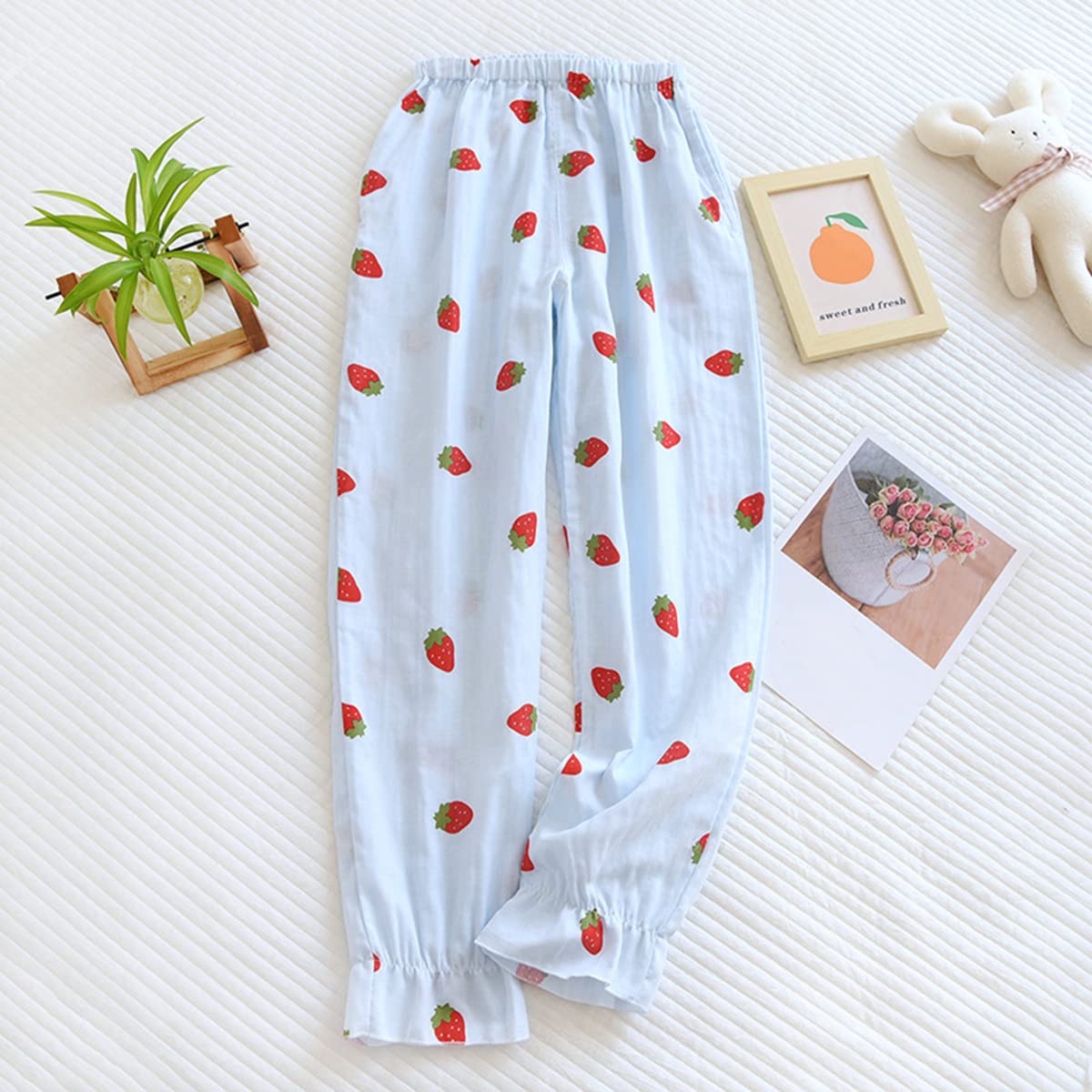 Women's Soft Cute Gauze Pajama Pants - Lightweight Drawstring Sleep & Lounge Pants for Comfortable Nightwear, Yoga, and Relaxing at Home