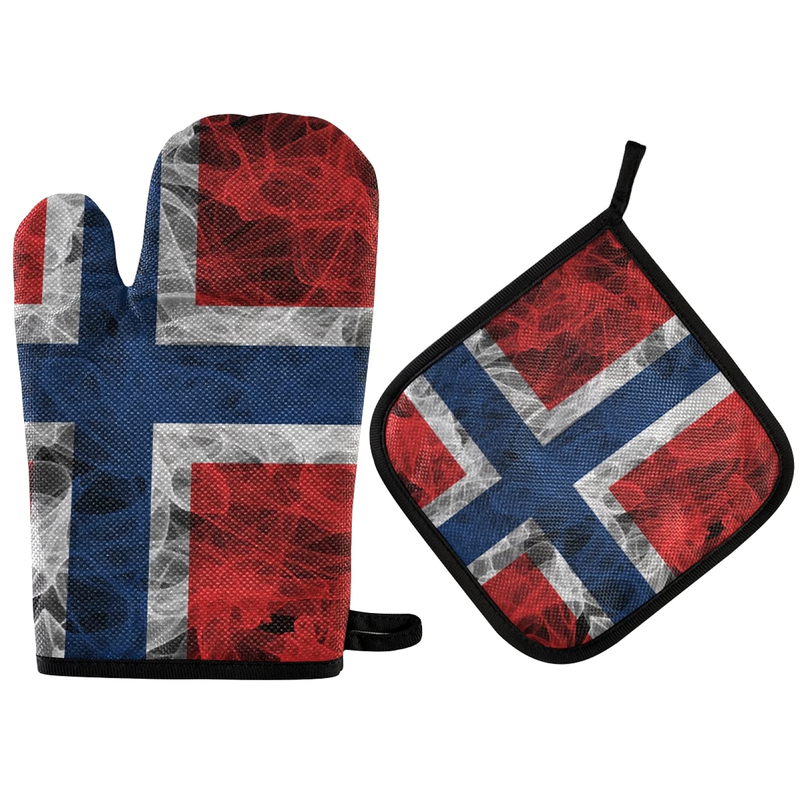 Heat Resistant Norway Flag Oven Mitts & Pot Holders Set - Kitchen Gloves for Cooking, Baking, Grilling & Microwave Use - Perfect for Holiday Baking, BBQ Parties & Home Kitchen Safety