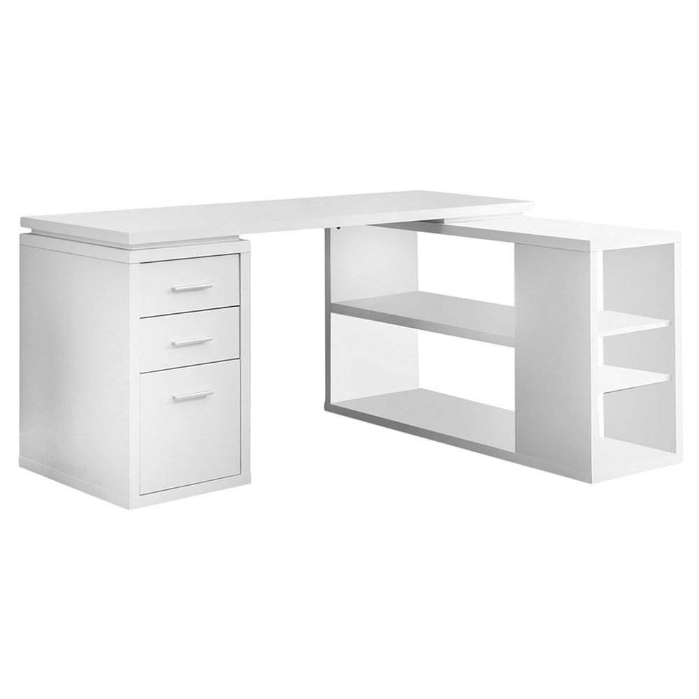 Monarch Specialties White Hollow-Core Corner Desk - Left or Right Facing L-Shaped Computer Desk for Home Office, Gaming & Study | Space-Saving Ergonomic Workstation