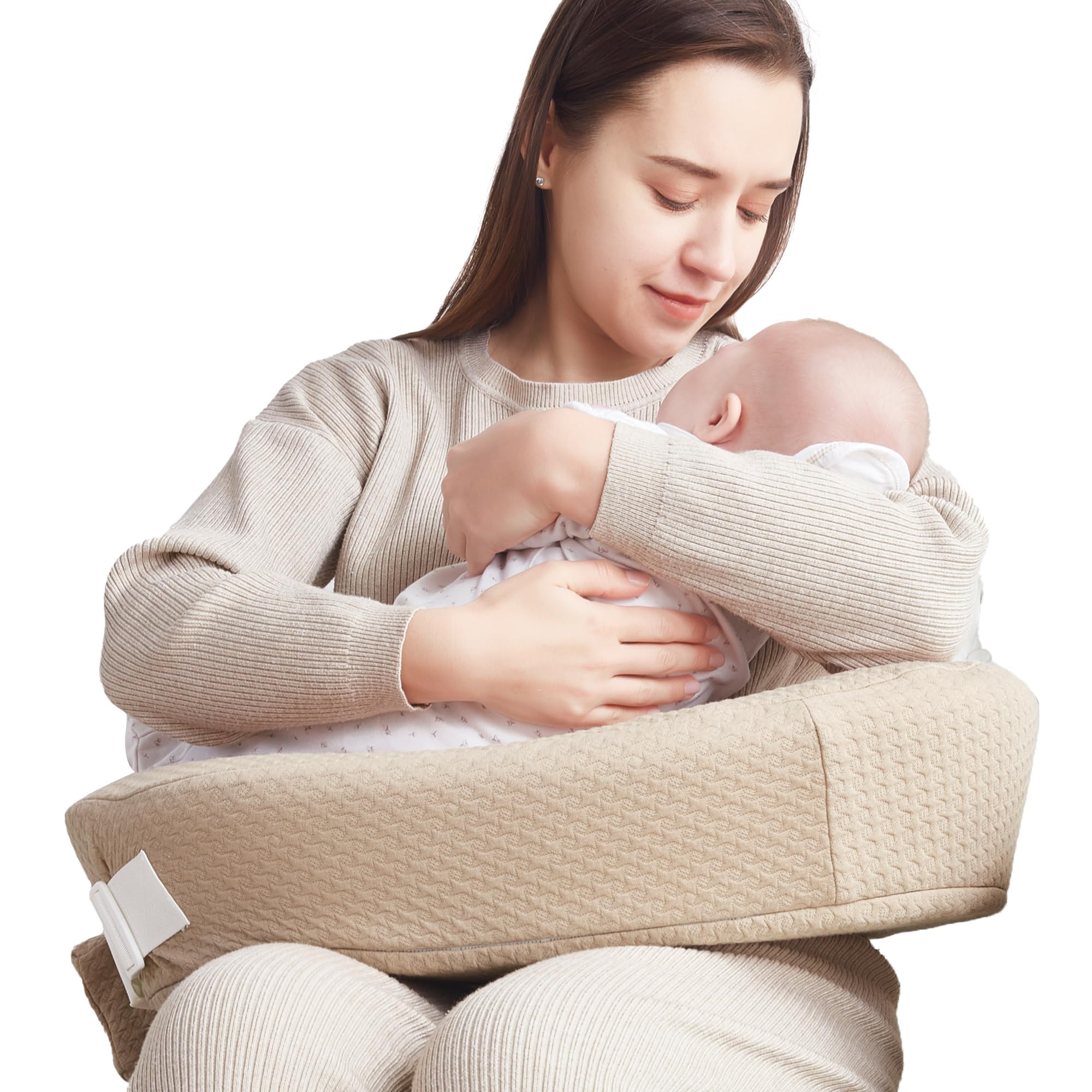 **Ergonomic Nursing Pillow for Breastfeeding – Waterproof Lining, Removable Pillowcase & Memory Foam Support – Large Comfortable Feeding Pillow (Brown) – Perfect for New Moms, Baby Bonding & Pain Relief**