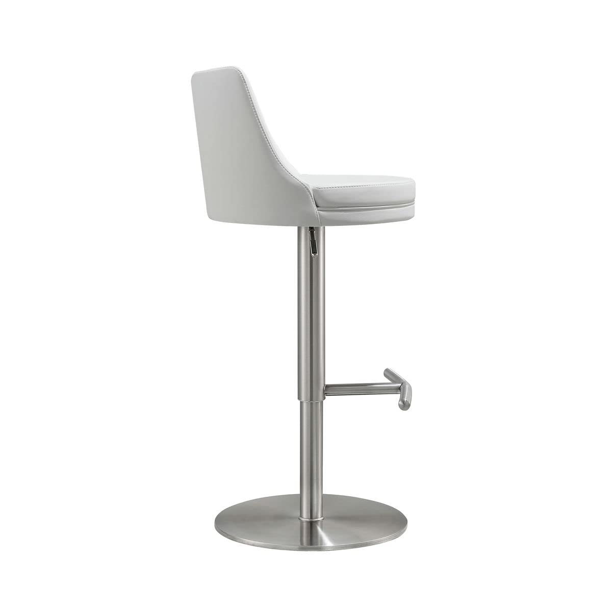 TOV Furniture Reagan White and Silver Vegan Leather Adjustable Bar Stool - Modern Kitchen Island & Home Bar Seating for Dining & Entertainment Areas