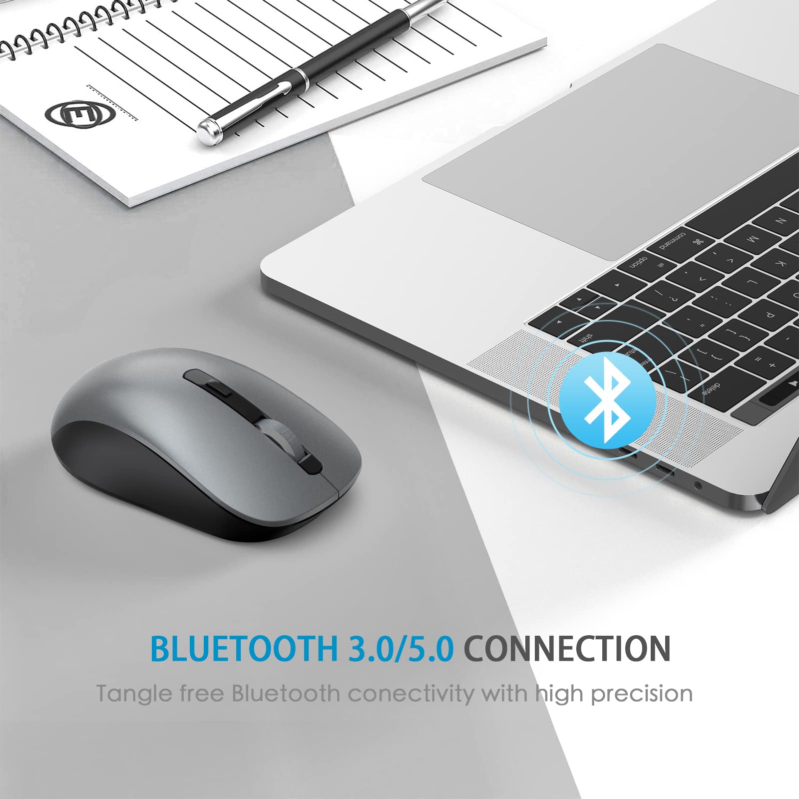 JOYACCESS J 2.4G无线蓝牙鼠标双模版(蓝牙5.0/3.0+USB)，适用于笔记本电脑、MacBook、Windows、MacOS、Android，铁灰色，办公学习游戏多场景通用