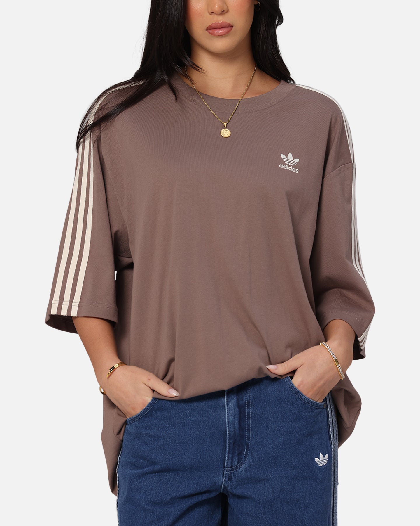 Adidas Oversized T-Shirt for Men - Soft Cotton Brown Casual Tee - Perfect for Streetwear, Lounge & Everyday Outfits