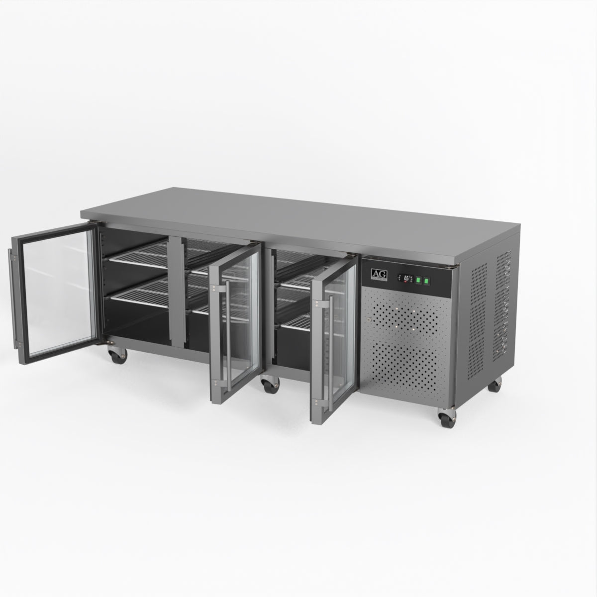 Commercial Glass Door Refrigerator - 3 Door Under Counter Display Fridge with 800mm Depth for Restaurants, Cafes & Retail Stores