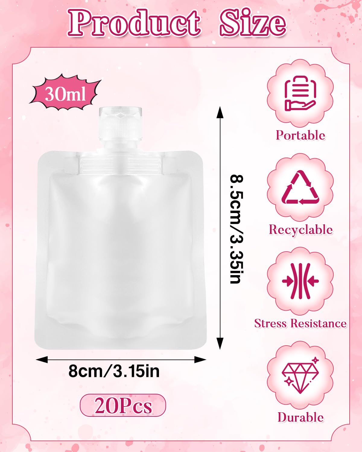 EORTA 20 Pack 1.01oz (30ml) Leak Proof Travel Liquid Pouches - TSA Approved Squeeze Bottles for Toiletries, Shampoo, Conditioner, Lotion & Hand Soap - Perfect for Airplane Carry On, Gym Bag & Vacation Essentials