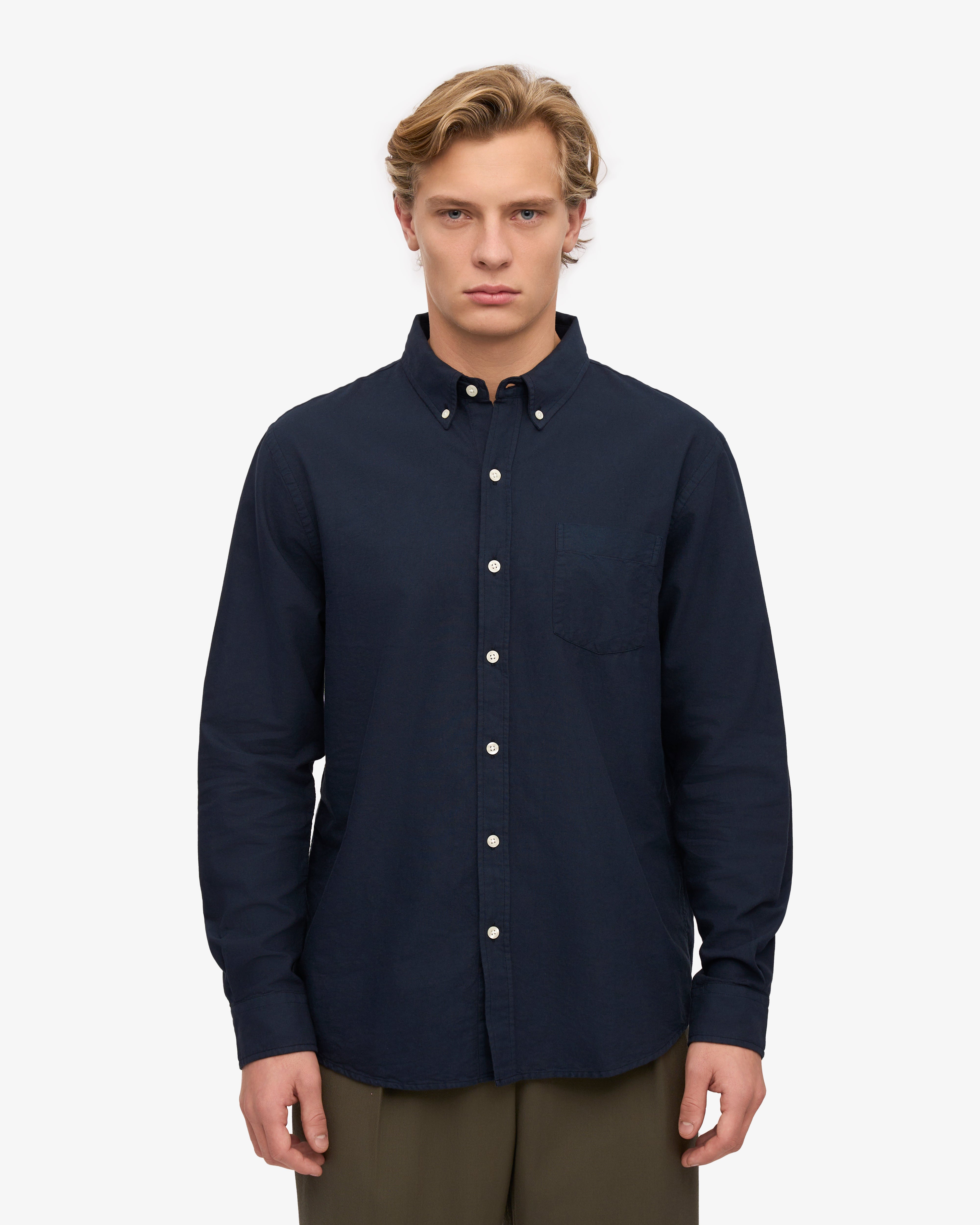Organic Cotton Button Down Shirt for Men - Navy Blue Casual Dress Shirt - Perfect for Office, Business Meetings & Smart Casual Outfits