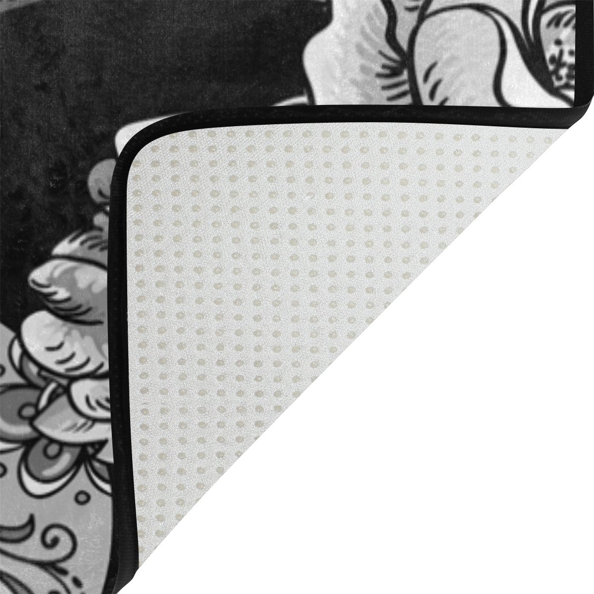 ALAZA Monochrome Floral Sugar Skull Day of The Dead Rug - 5'3 x 4' Non-Slip Area Rug for Living Room, Bedroom, Dorm - Mexican Folk Art Home Decor for Halloween, Dia de los Muertos Celebration