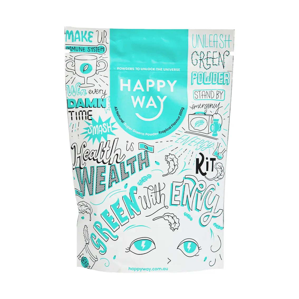 Happy Way Organic Super Greens Powder - Nutrient-Rich Superfood Blend for Energy, Detox & Immunity Boost - Perfect for Smoothies, Juices & Daily Wellness Routine