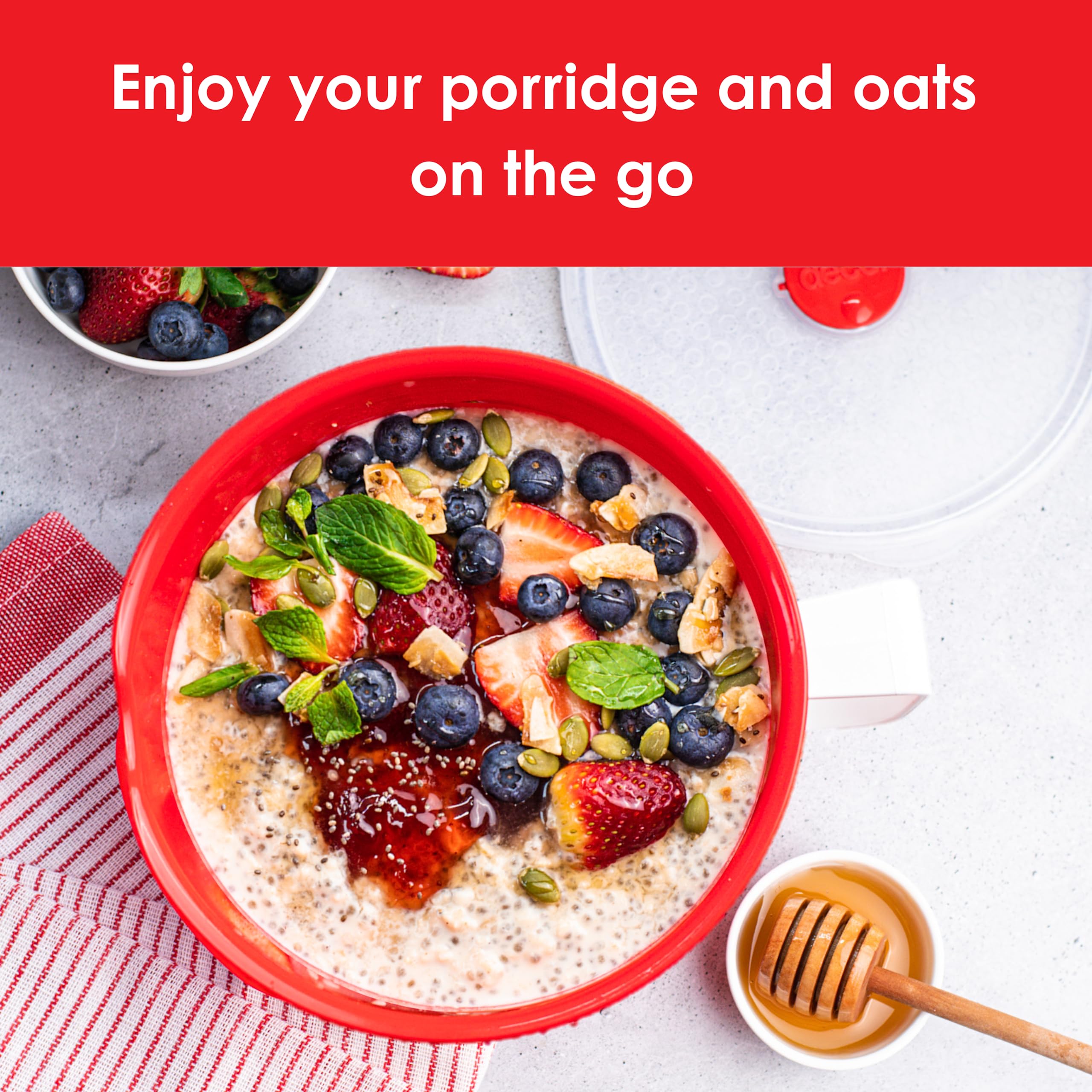 Microwave Safe Soup Bowl - 1.15L Red EasyHeat Bowl for Noodles, Porridge & Hot Meals | BPA-Free, Splash-Proof Design | Perfect for Office Lunch, Dorm Meals & Quick Home Cooking