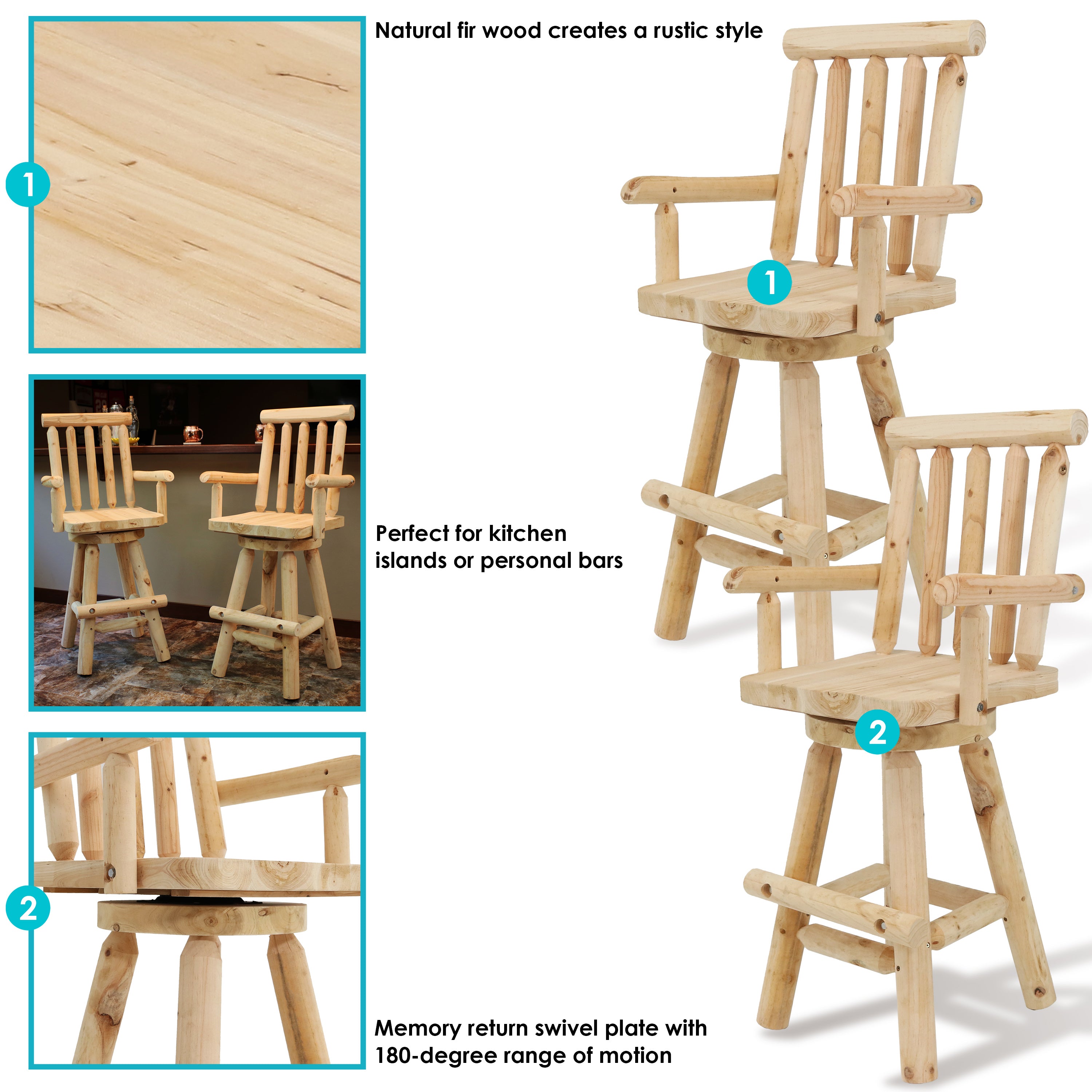Rustic Outdoor Bar Stool - Log Cabin Style Bar Height Stool 42