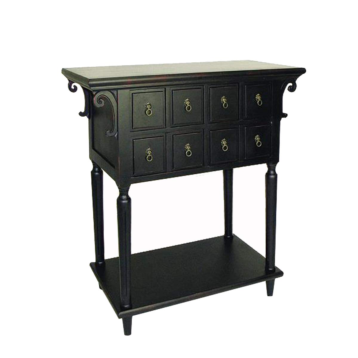 Benjara 6-Drawer Console Table with Bottom Shelf - Hand-Finished Black Wooden Entryway Furniture for Living Room, Hallway & Foyer Decor
