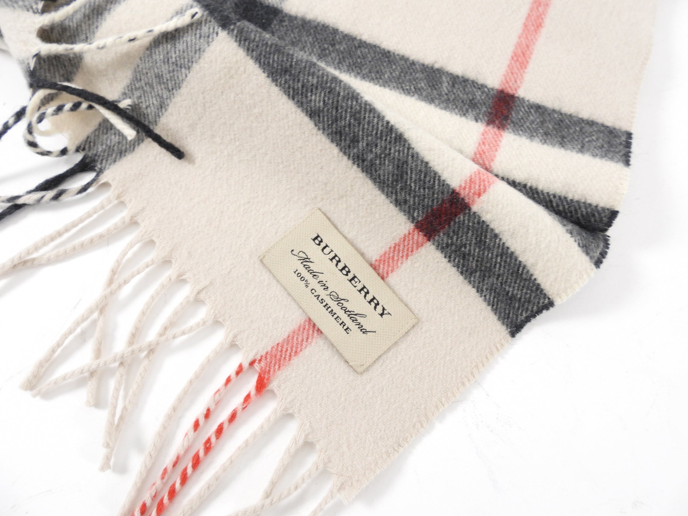 Burberry Stone White Cashmere Check Scarf - Luxury Soft Warm Winter Scarf for Men & Women - Perfect for Cold Weather, Office, Travel & Gift Giving