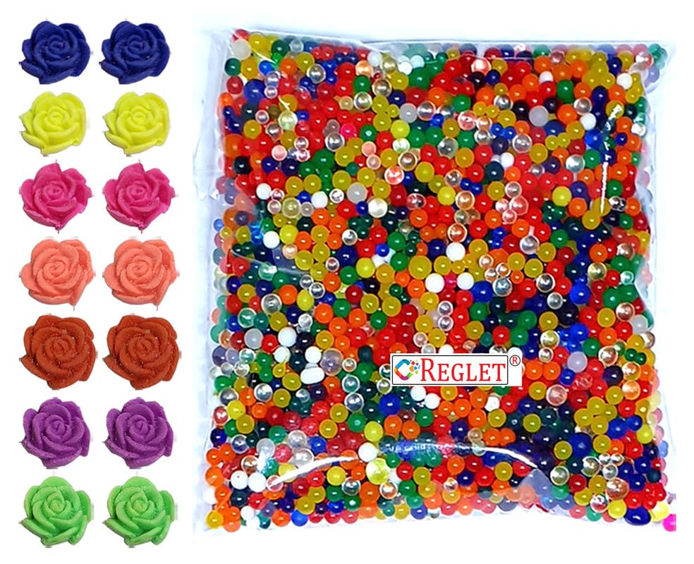 90g Colorful Water Expanding Jelly Balls & 20pcs Water Growing Flowers - Magic Crystal Jelly Beads for Plants, Super Absorbent Polymer - Fun Sensory Play, Home Decor & Gardening Hydration