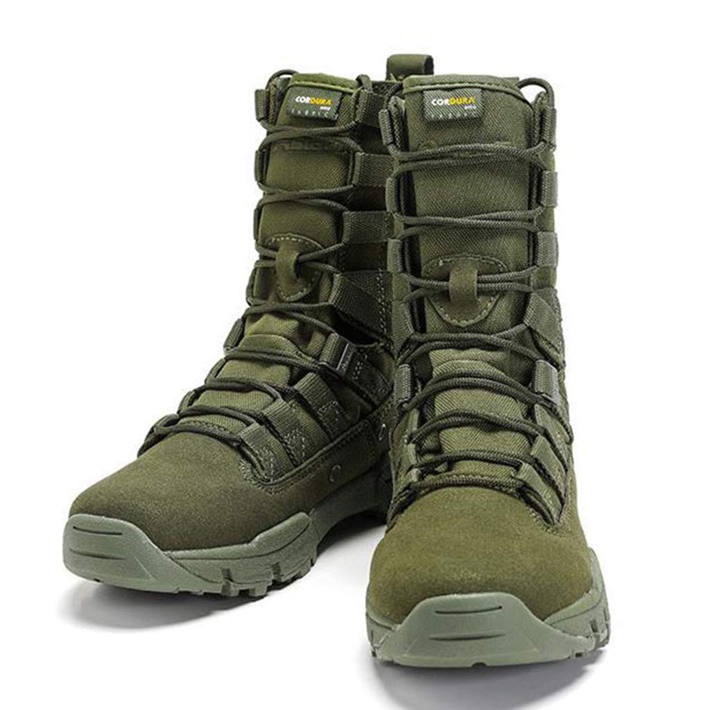Men's Tactical Boots - High-Top Military Combat Boots with Shock Absorption for Outdoor Camping, Hiking & Army Use - Green Color - Size 41/UK 7.5/US 8 - Durable Footwear for Adventure, Work & Outdoor Activities