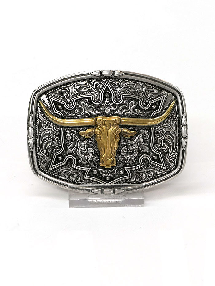 Nocona 37688 Engraved Floral Longhorn Head Western Belt Buckle for Men - Western Style Cowboy Accessories for Rodeo, Country Music Festivals & Ranch Wear
