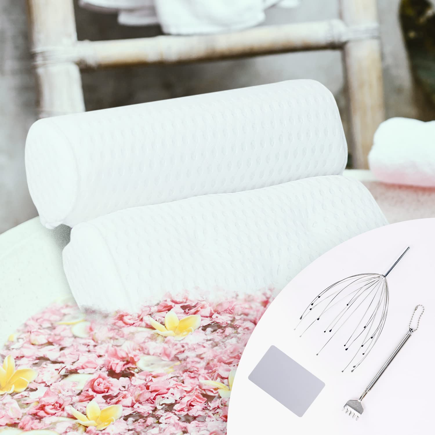 West End Bath Pillow 12.6 x 14.8 x 3.3 Inches - Ergonomic Bathtub Neck & Back Support Cushion - Spa Relaxation Accessories for Bath Time Comfort - Perfect for Bubble Baths, Hot Soaks & Home Spa Days