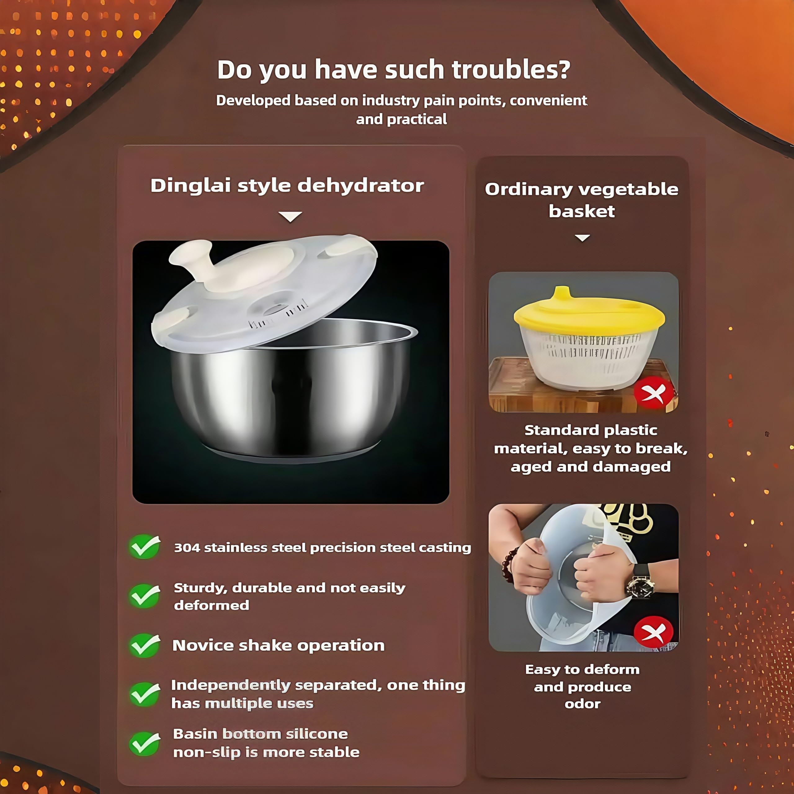 6L Stainless Steel Salad Spinner - Commercial Grade Vegetable & Fruit Washer, Lettuce Dryer, Pasta Spinner - Perfect for Home Kitchens, Restaurants & Meal Prep