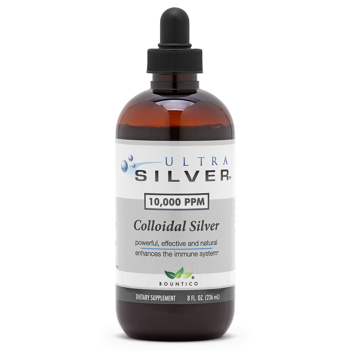 Ultra Silver® Colloidal Silver Supplement | 10,000 PPM, 8 Oz (236mL) in 2 Glass Bottles with Dropper | Immune Support Mineral Supplement | for Daily Wellness & First Aid Use