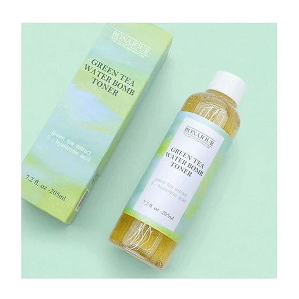 BONAJOUR Green Tea Water Bomb Toner 205ml - Hydrating Facial Toner for Glowing Skin | Korean Skincare for Dry & Sensitive Skin | Perfect for Morning & Night Routine