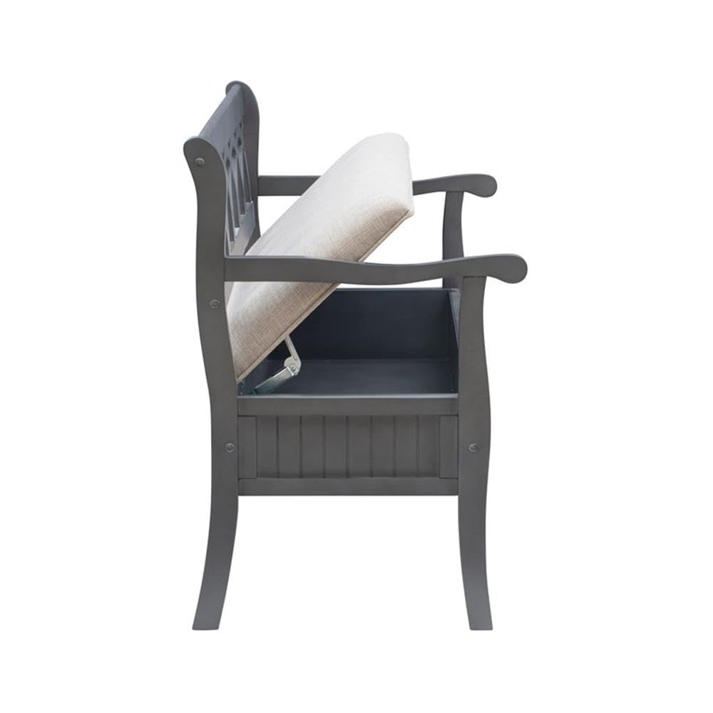 Pemberly Row Transitional Gray Wood Storage Bench - Stylish Entryway & Living Room Seating with Storage