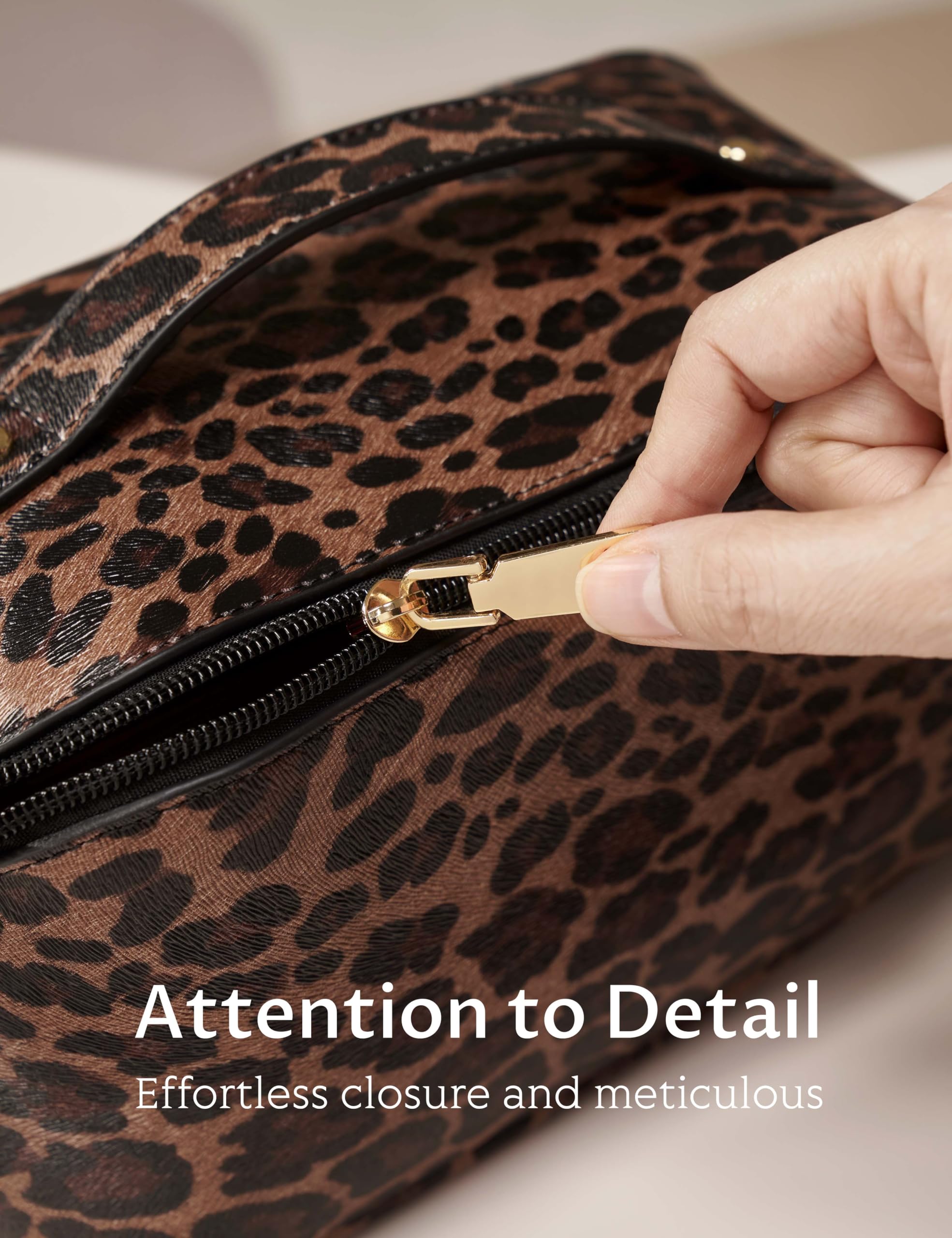 Yarnic Leopard Travel Makeup Bag - Large PU Leather Cosmetic Organizer for Women | Perfect for Travel & Daily Use