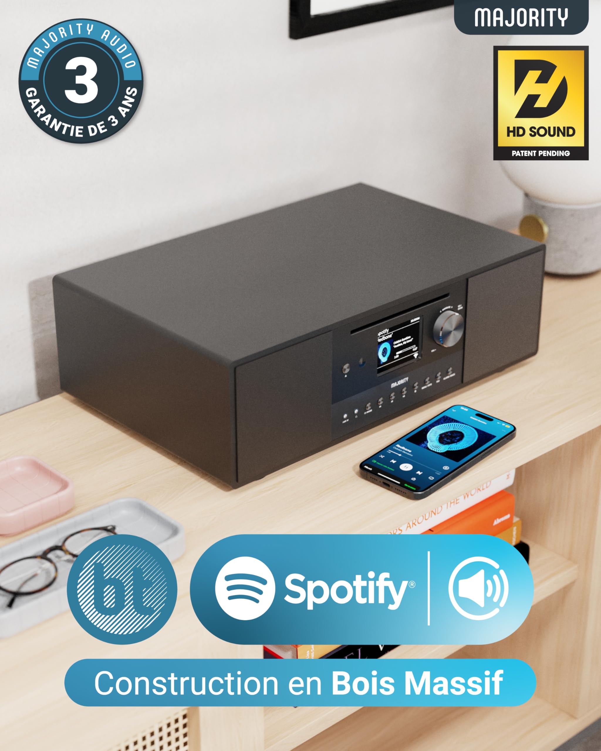 Majority Quadriga 2.1 Channel 120W Stereo System with Internet Radio, CD Player, FM/DAB+ Tuner & Powerful Subwoofer | Bluetooth Enabled | Spotify Connect & Podcasts | Perfect for Home Entertainment & Party Music (Black)