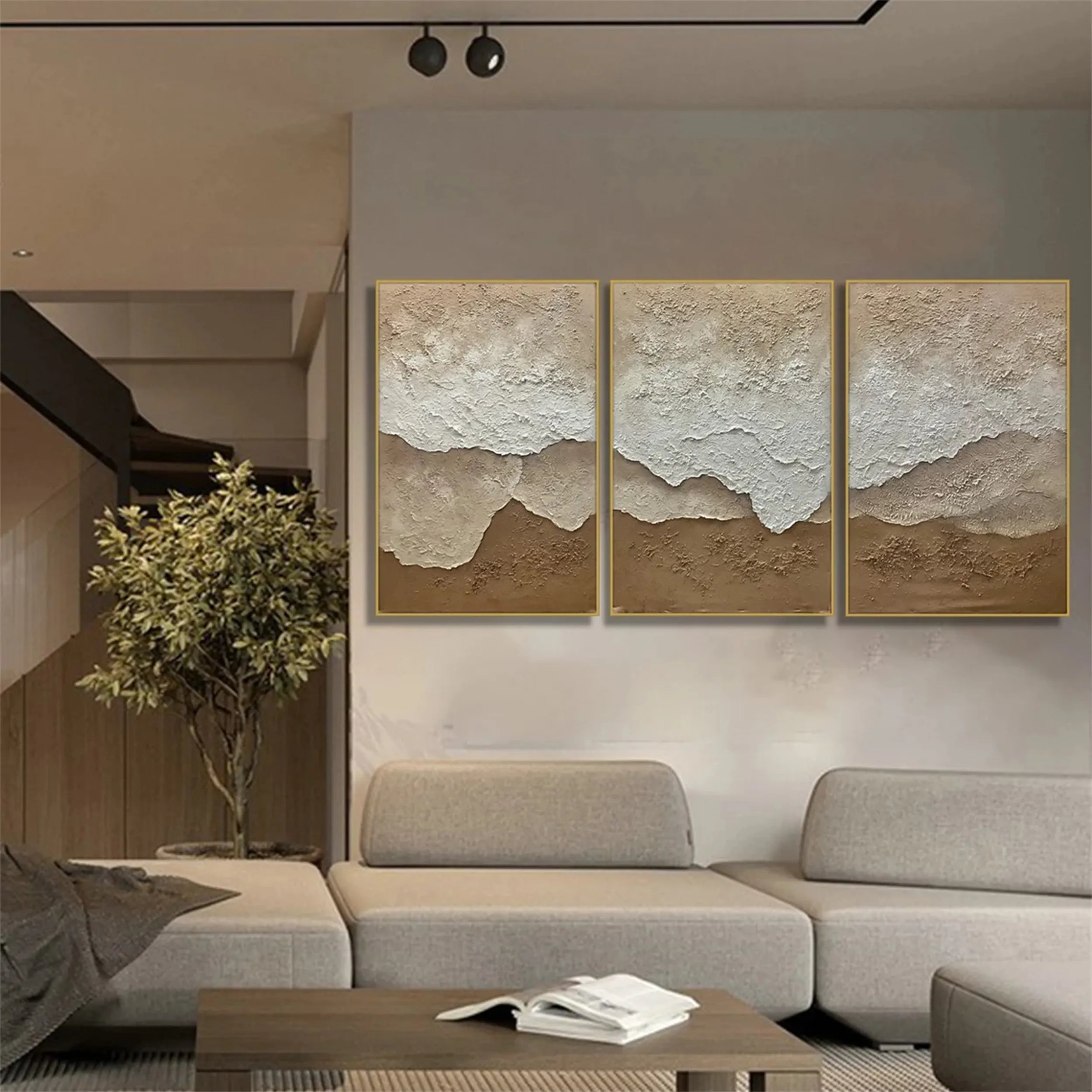 Ocean and Sky Painting Set of 3 - Abstract Seascape Wall Art for Living Room, Bedroom, Office Decor | Modern Coastal Home Decorations