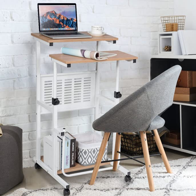 LUARANE Adjustable Height Rolling Standing Desk with 4 Wheels & Footrest - Mobile Home Office Workstation for Small Spaces, Bedroom Study, and Laptop Use | Perfect for Remote Work, Gaming Setup & Compact Living Areas