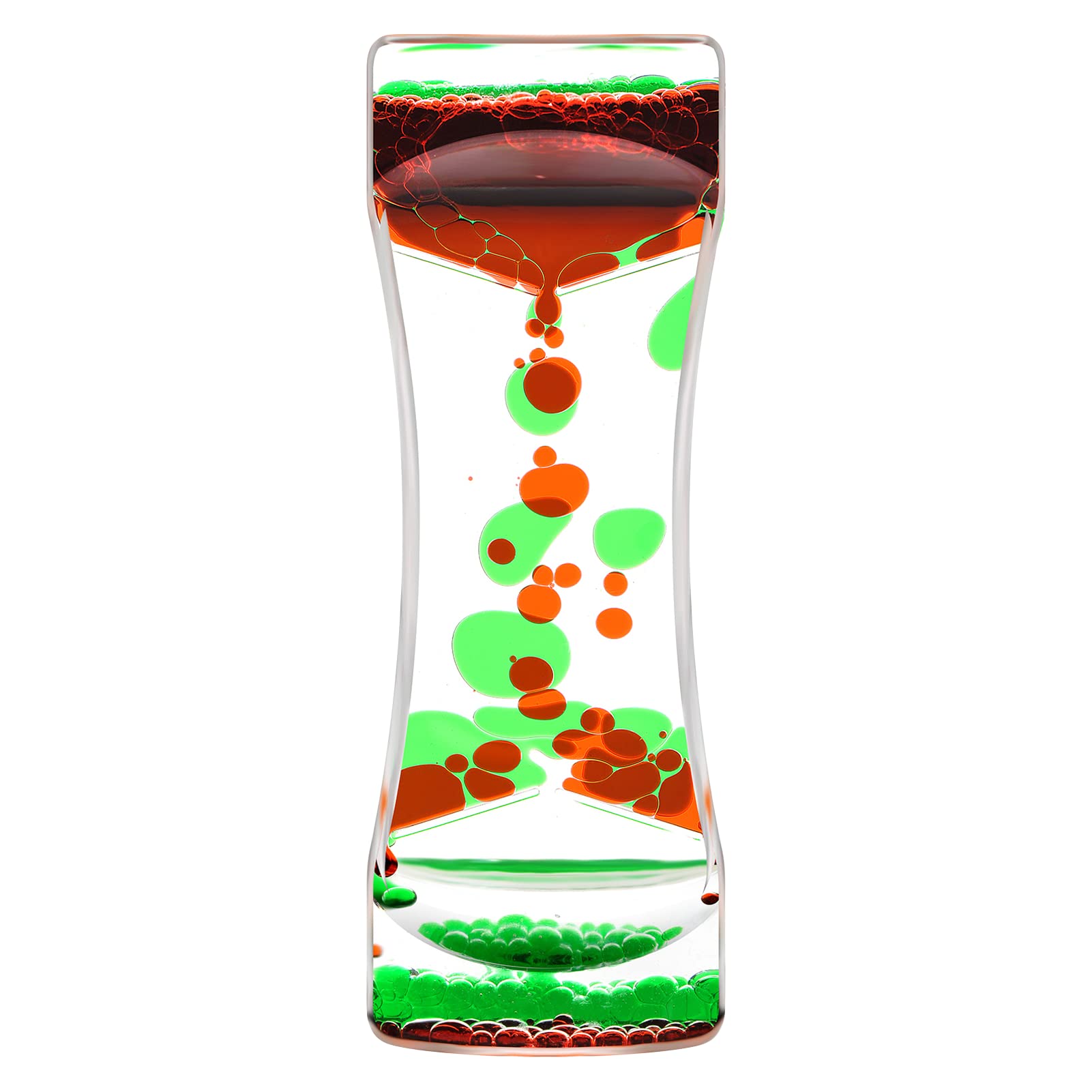 Red Green Liquid Motion Bubbler Timer - Sensory Bubble Drop Oil Water Hourglass Toy for Autism Relaxation, Stress Relief - Perfect for Office, Home Decor & Holiday Stocking Stuffers (Set of 1) | Great for Calming Activities, Meditation & Focus Aid