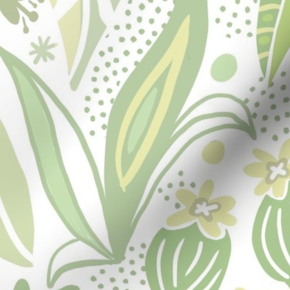 Spring Green Botanical Boho Printed Denim Fabric - Large Scale Whimsical Neutral Earth Tone Fat Quarter for Apparel, Home Decor & Upholstery | Perfect for DIY Crafts, Curtains & Bohemian Fashion