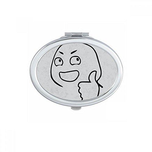 DIYthinker Black Happy Pattern Oval Mirror - Portable Foldable Double-Sided Makeup Mirror for Travel, Home Vanity & Handbag (Encouraging Thumb Design)