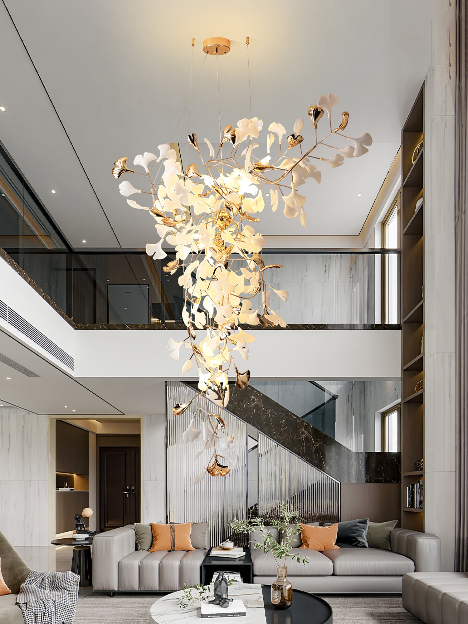 Elegant Ginkgo Leaf Tip Crystal Chandelier - Modern Gold Ceiling Light Fixture for Dining Room, Living Room & Bedroom Decor
