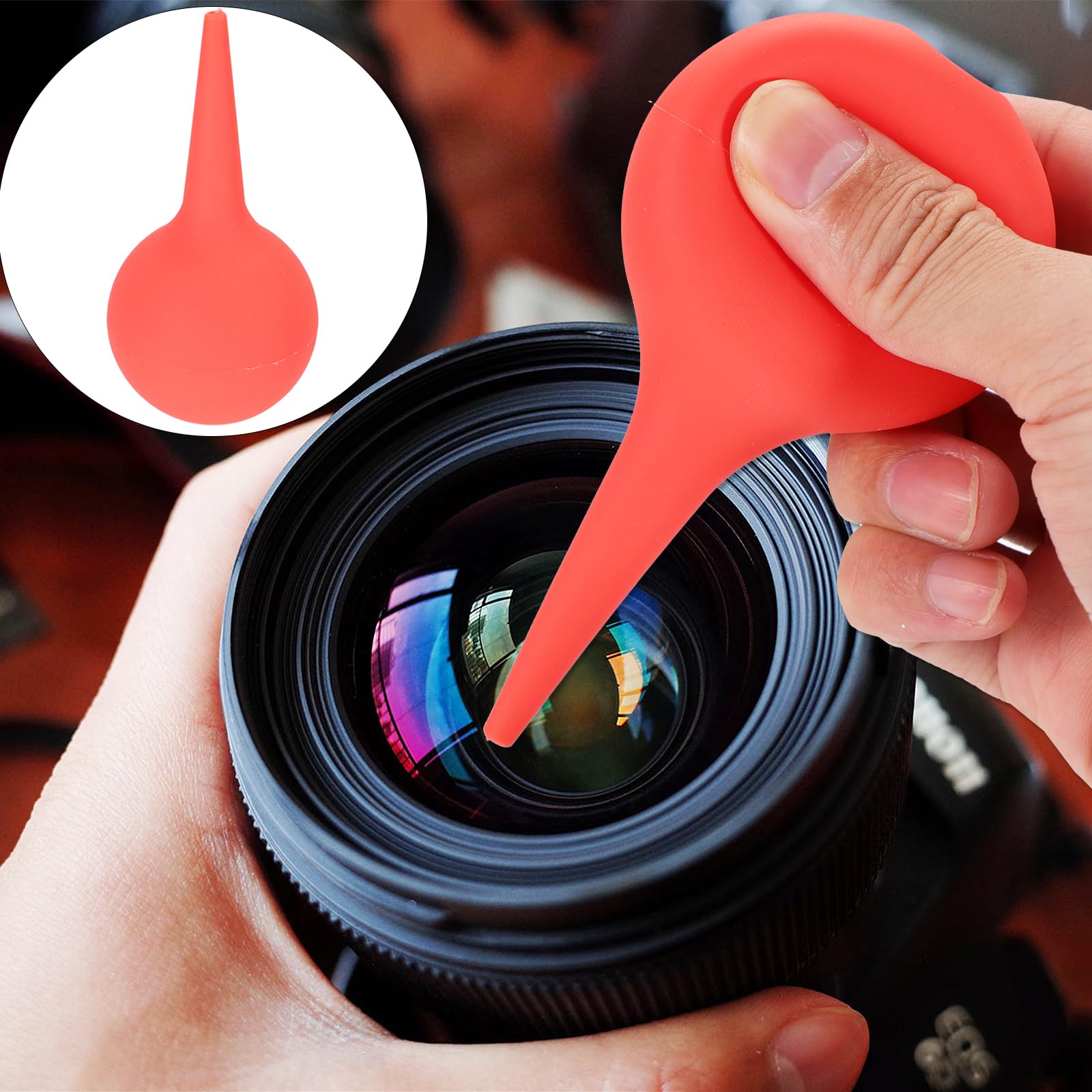 EXCEART Ear Wax Removal Cleaner - 60ml Rubber Air Blower Pump for Ear Cleaning, Camera Lens, Watch, Keyboard & Hearing Aid Maintenance (Red) - Perfect for Home, Office & Photography Use